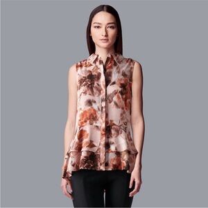 Floral Buttoned Blouse with Mandarin Collar